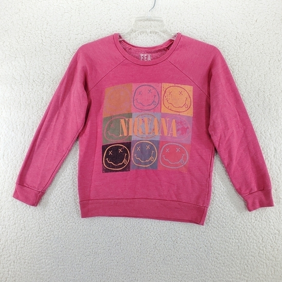 VTG Nirvana Sweatshirt Womens S Dark Mauve Pink Fleece USA Made Smiley Faces - Picture 8 of 10
